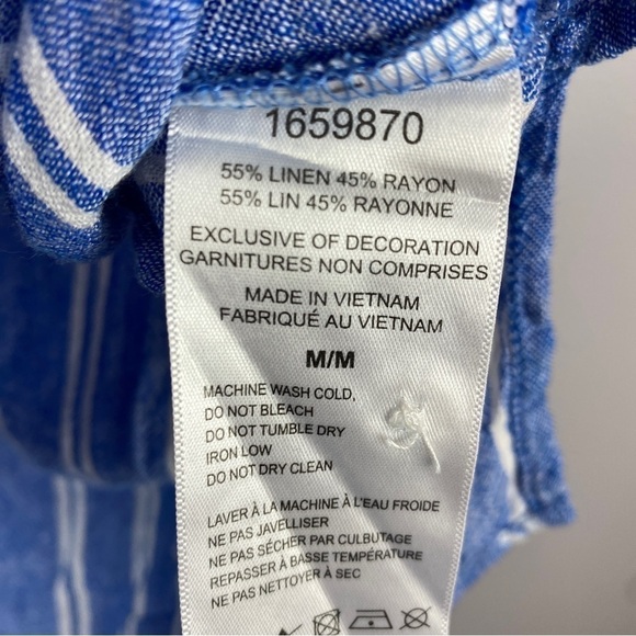 JACHS Girlfriend Blue White Striped Linen Blend Tie Front Shirt Medium - Picture 10 of 11